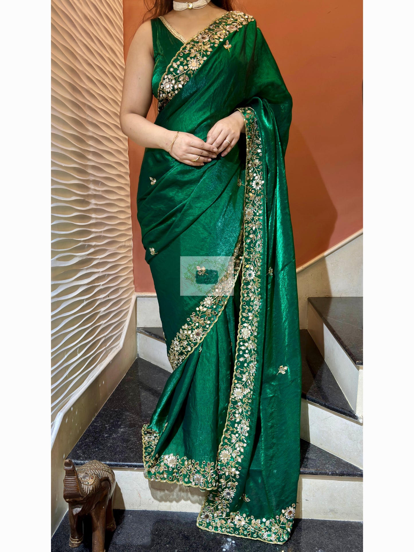 Forest Green Sheesh Mahal Saree