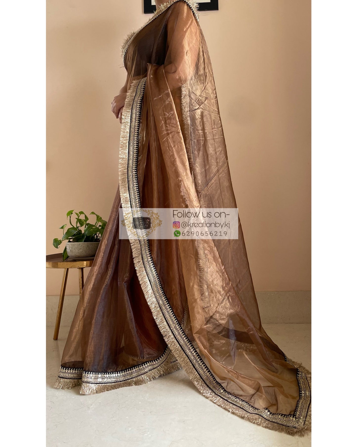 Copper Brown Glass Tissue Banno Saree