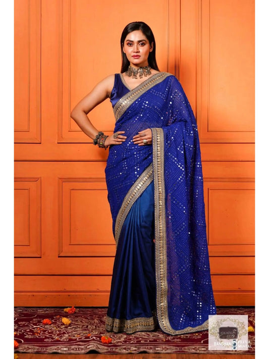 Siyahi Ombre Sheesh Saree Kreation by KJ