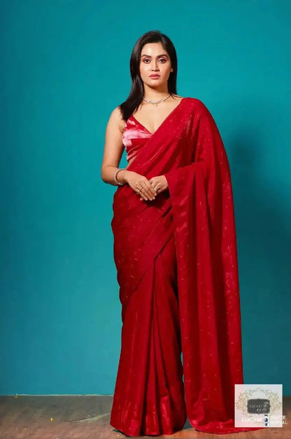 Red Shimmer Saree