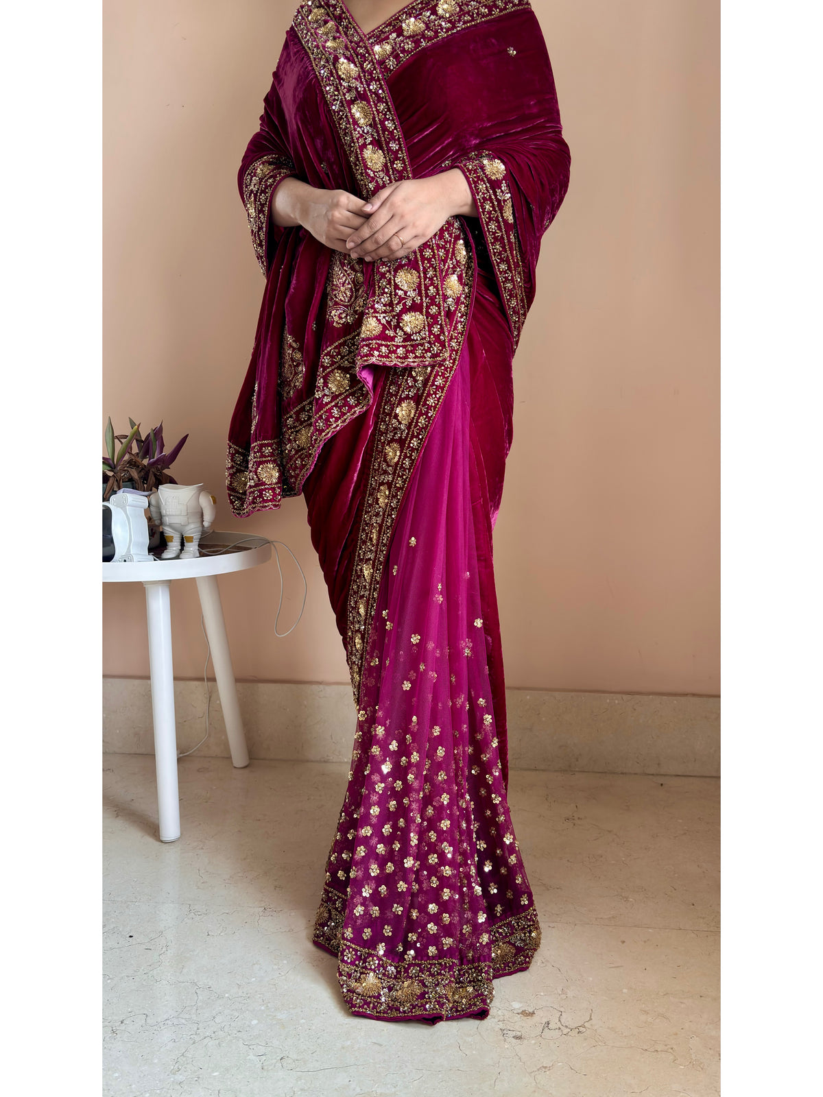 Purple Wine Vows in Velvet Saree