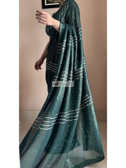 Gota Green Sequin Saree