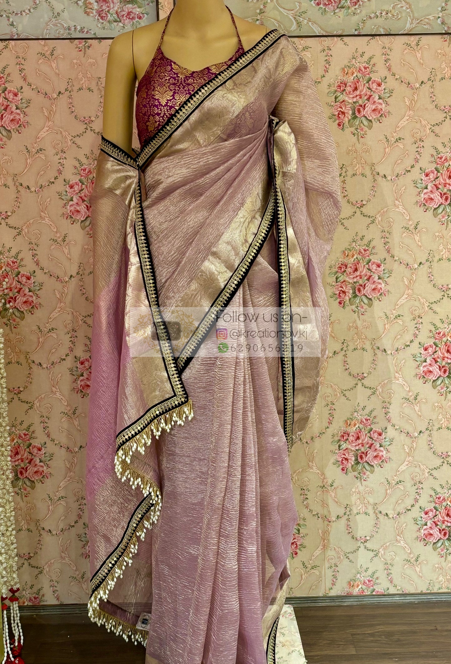 Lilac Crushed Tissue Banarasi Saree