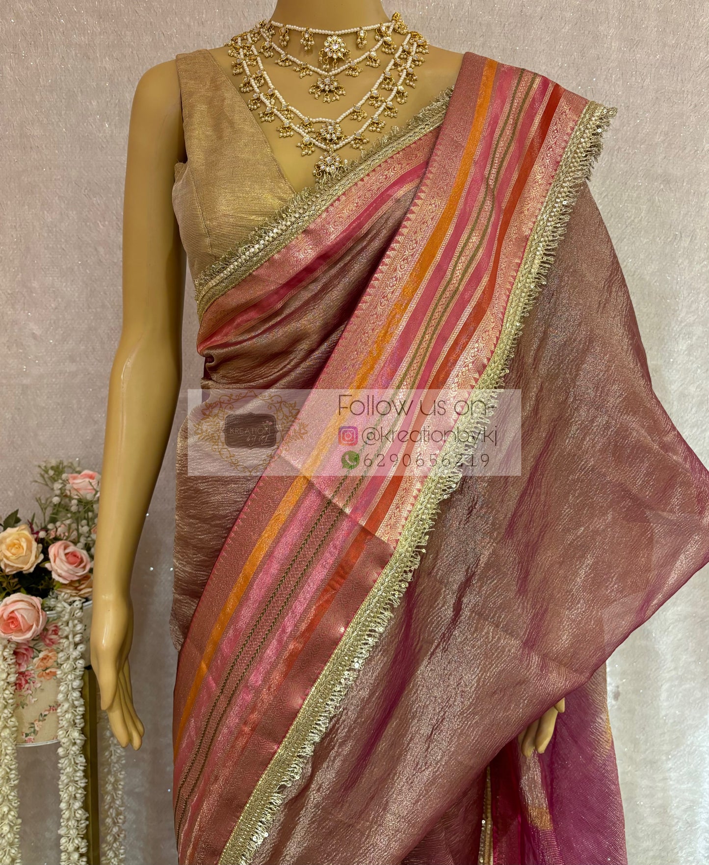 Chocolate Caramel Tissue Banarasi Saree