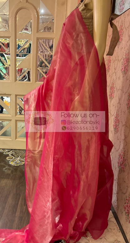 Rose Pink Tissue Net Saree