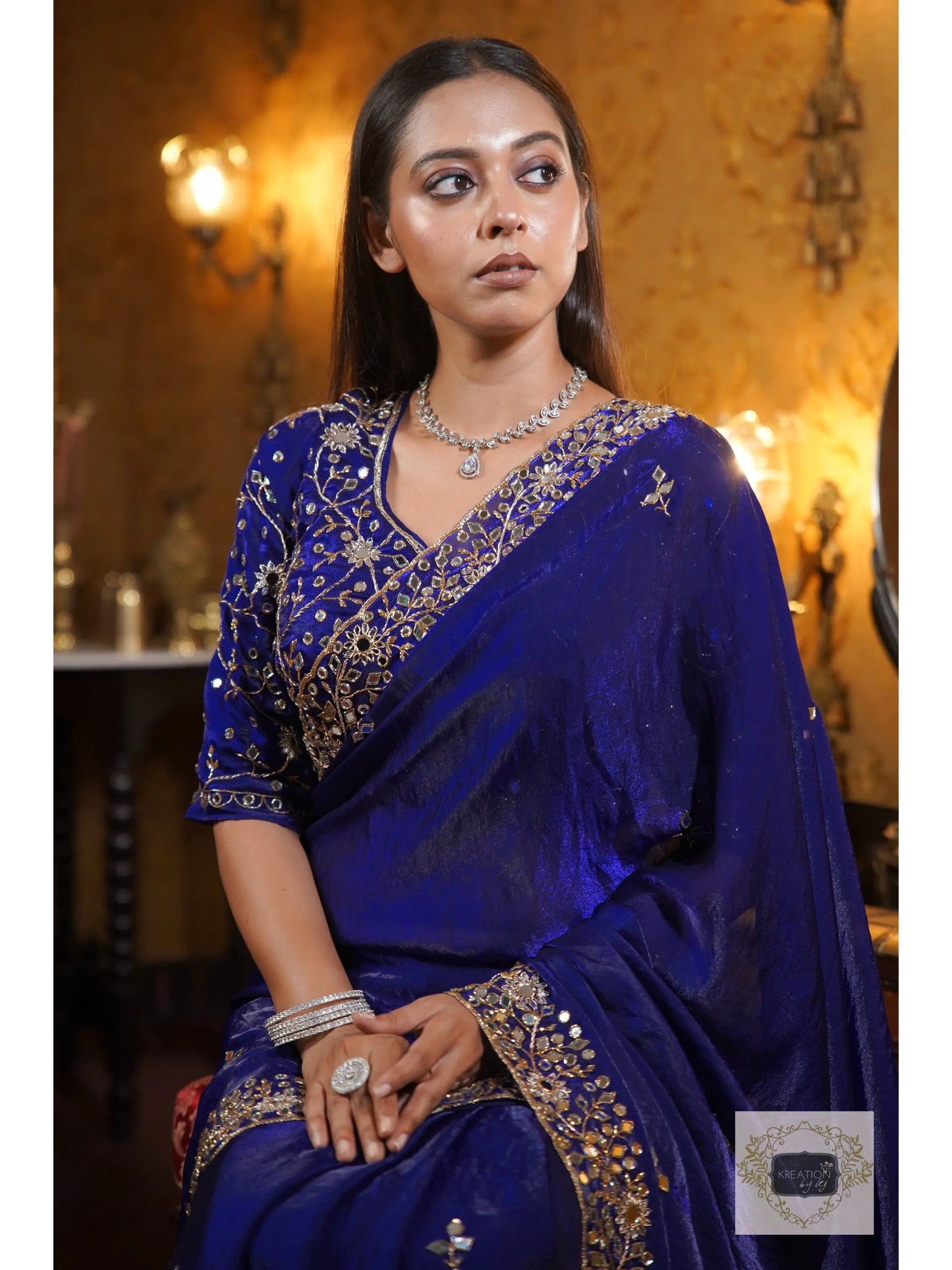 Royal Blue Sheesh Mahal Saree with Mirror Work