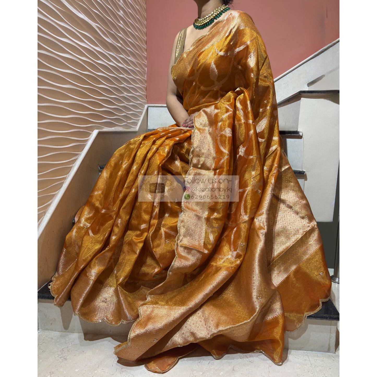 Mustard Yellow Banarasi Tissue Saree kreationbykj