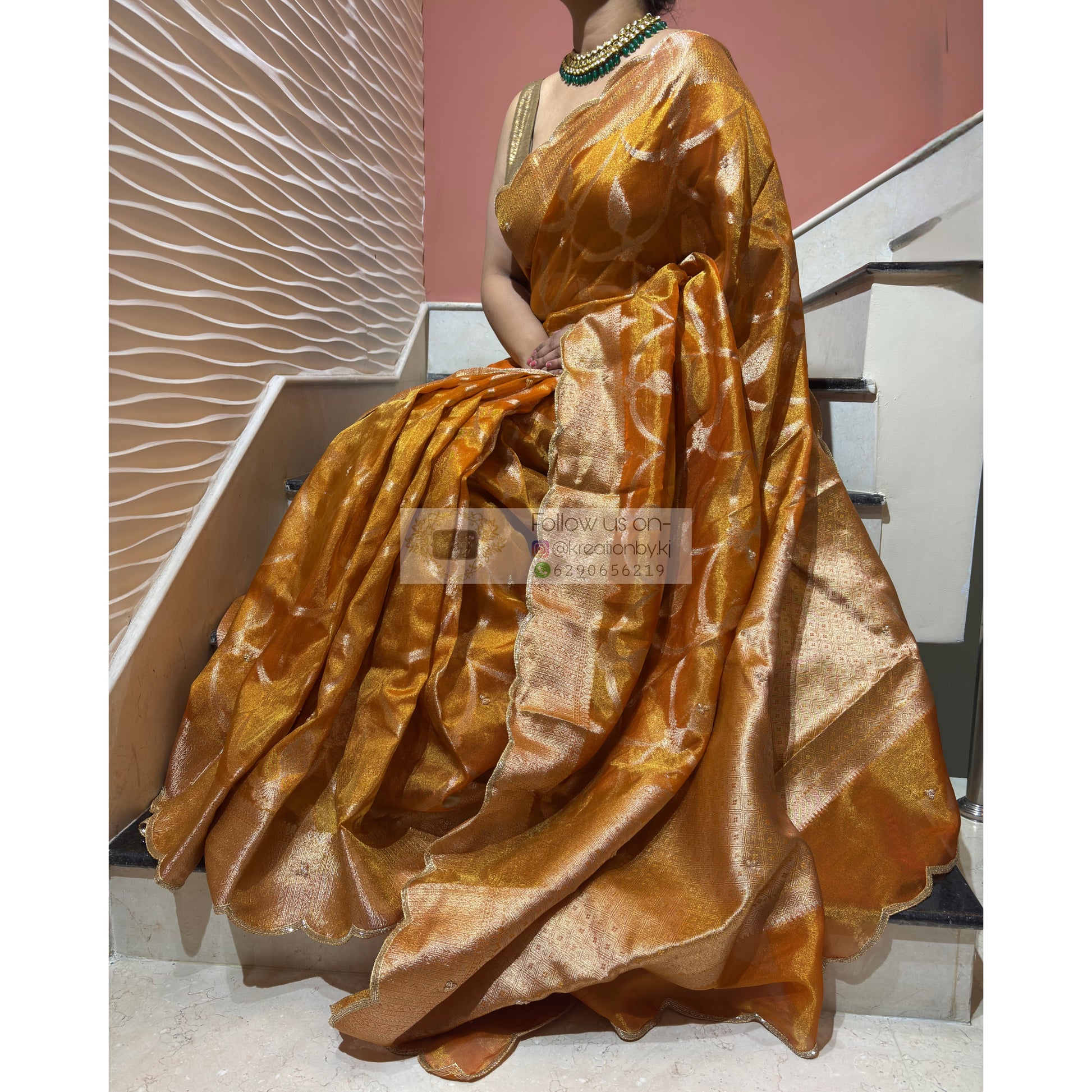 Mustard Yellow Banarasi Tissue Saree kreationbykj
