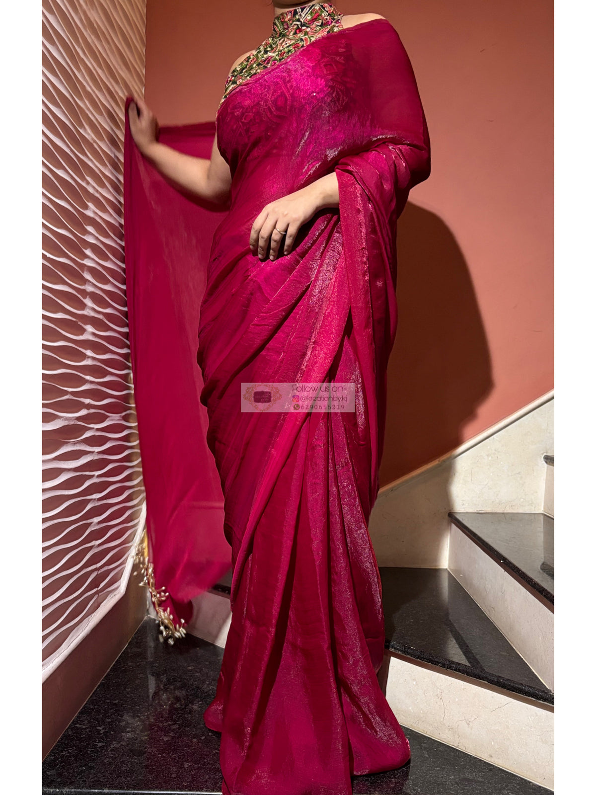 Magenta Shimmer Satin Cocktail Saree