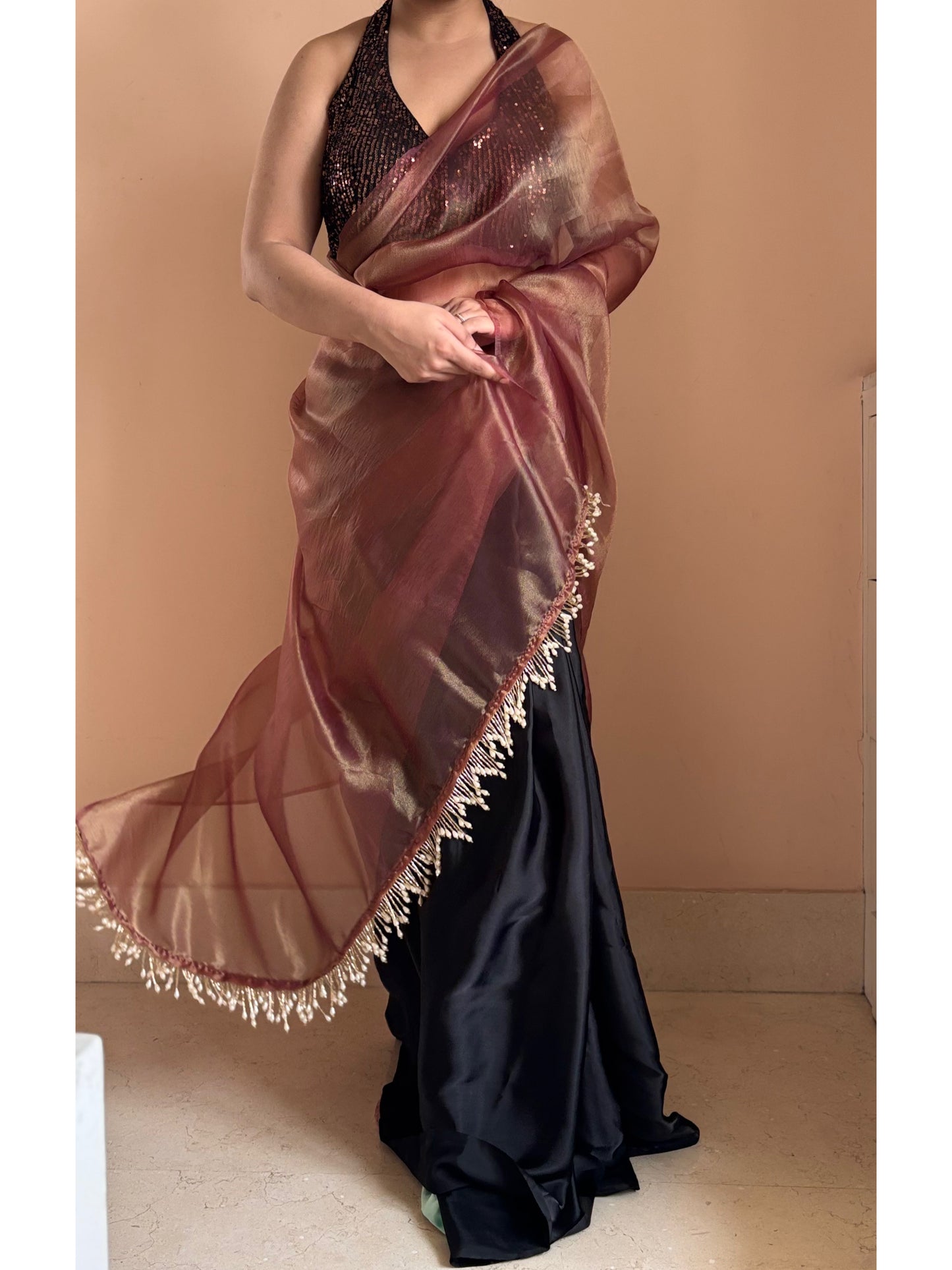 Rosewood Latte Tissue Saree