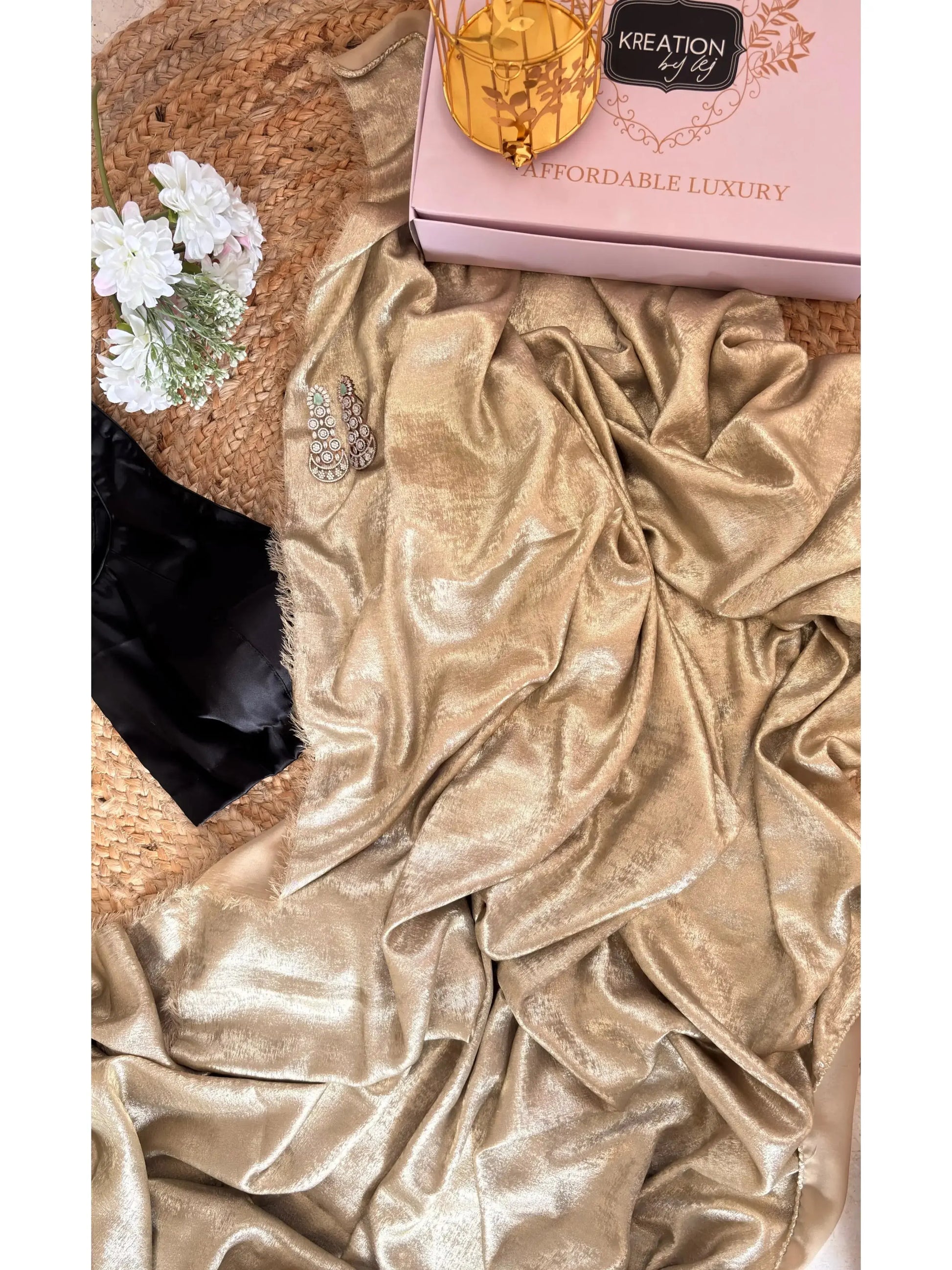 Glam Gold Shimmer Cocktail Saree Kreation by KJ