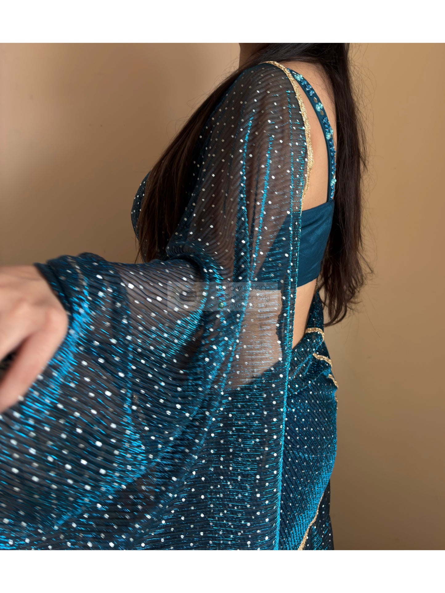 Blue Pleated Net Drape Lehenga Saree