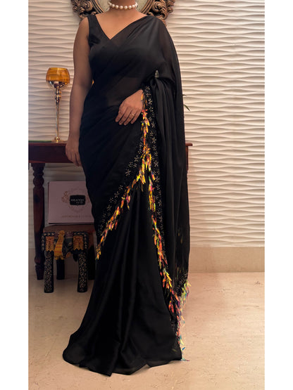 Midnight Black Fringe Dazzle Saree