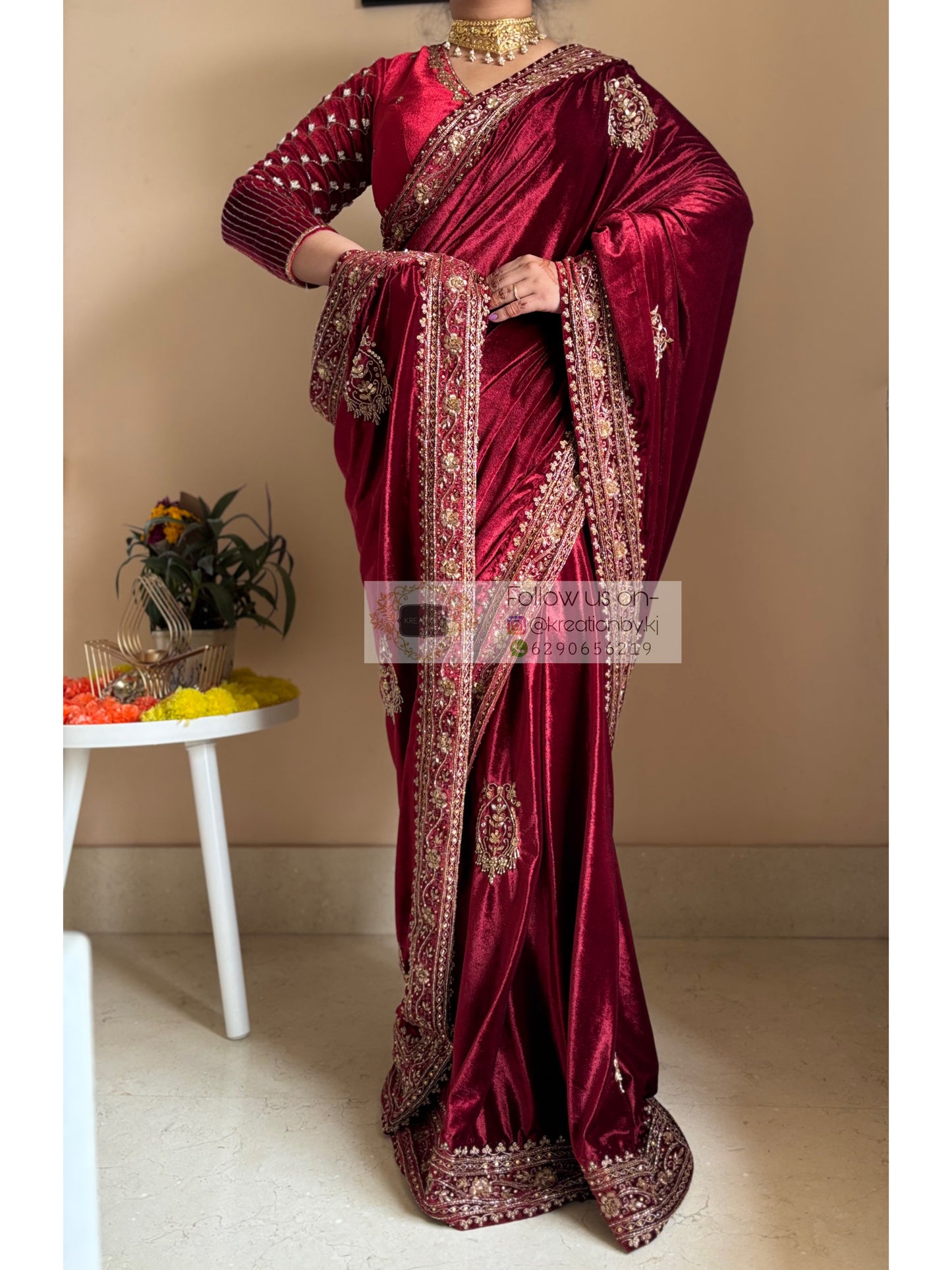 Naaz Burgundy Velvet Saree