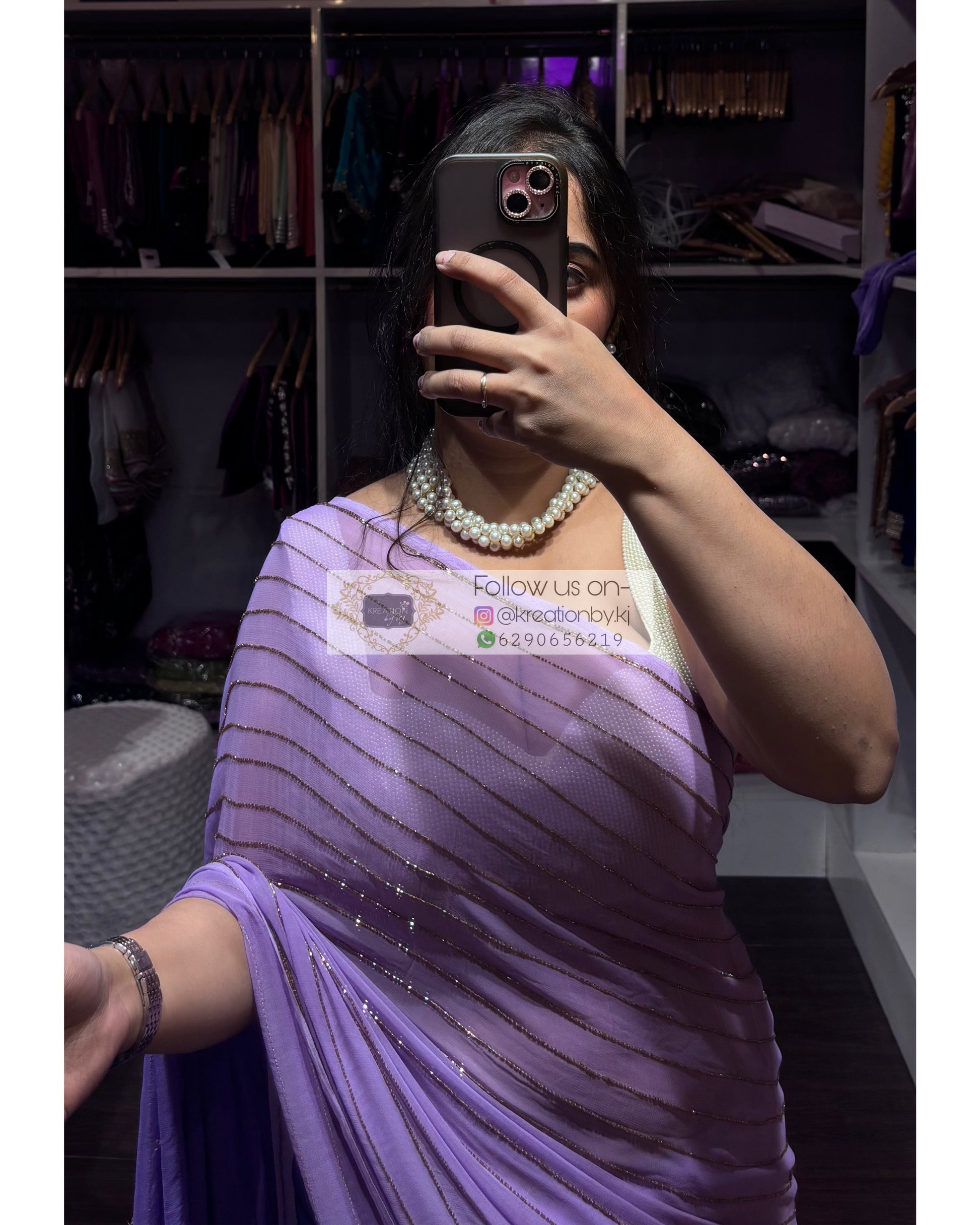 Lavender Noorani Georgette Saree Kreation by KJ