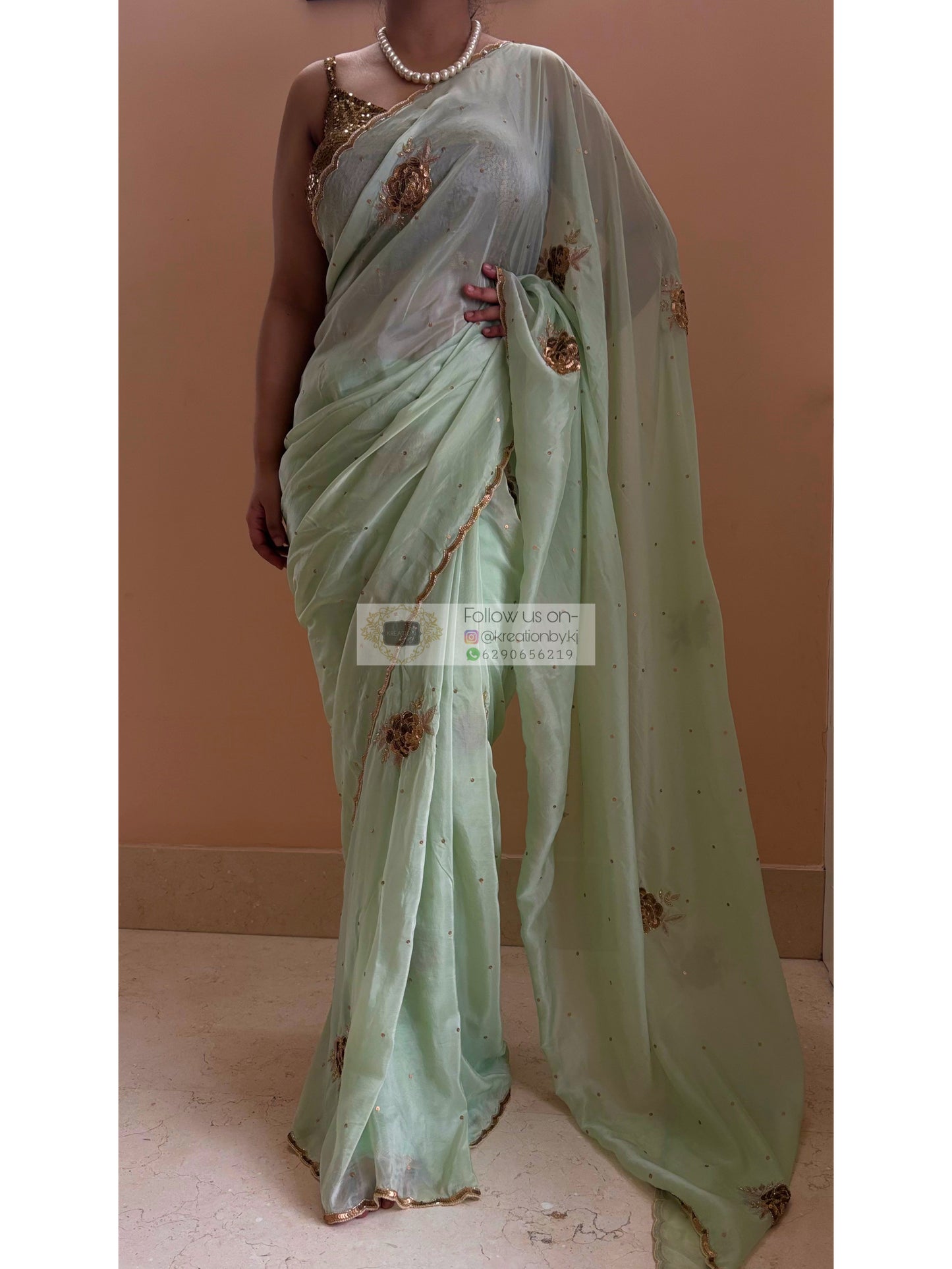 A Moment in Rose In Mint Green Organza Saree