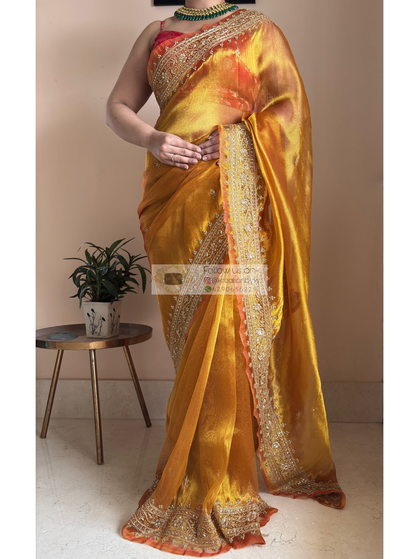 Golden Yellow Zarina Tissue Bridal Saree Kreation by KJ