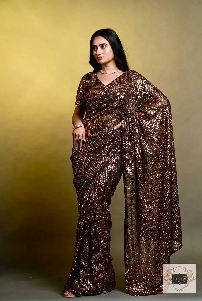 Molten Black Sequin Partywear Saree kreationbykj