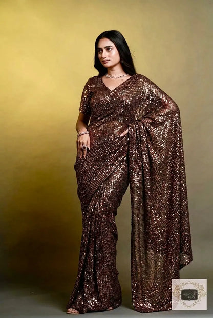 Molten Black Sequin Partywear Saree kreationbykj
