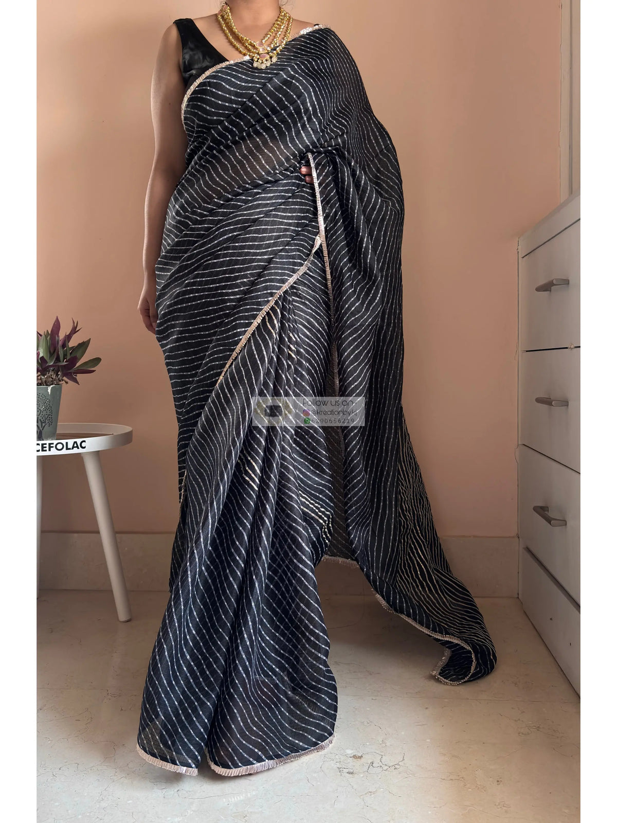 Midnight Black Kota Saree with Gota Patti Handwork