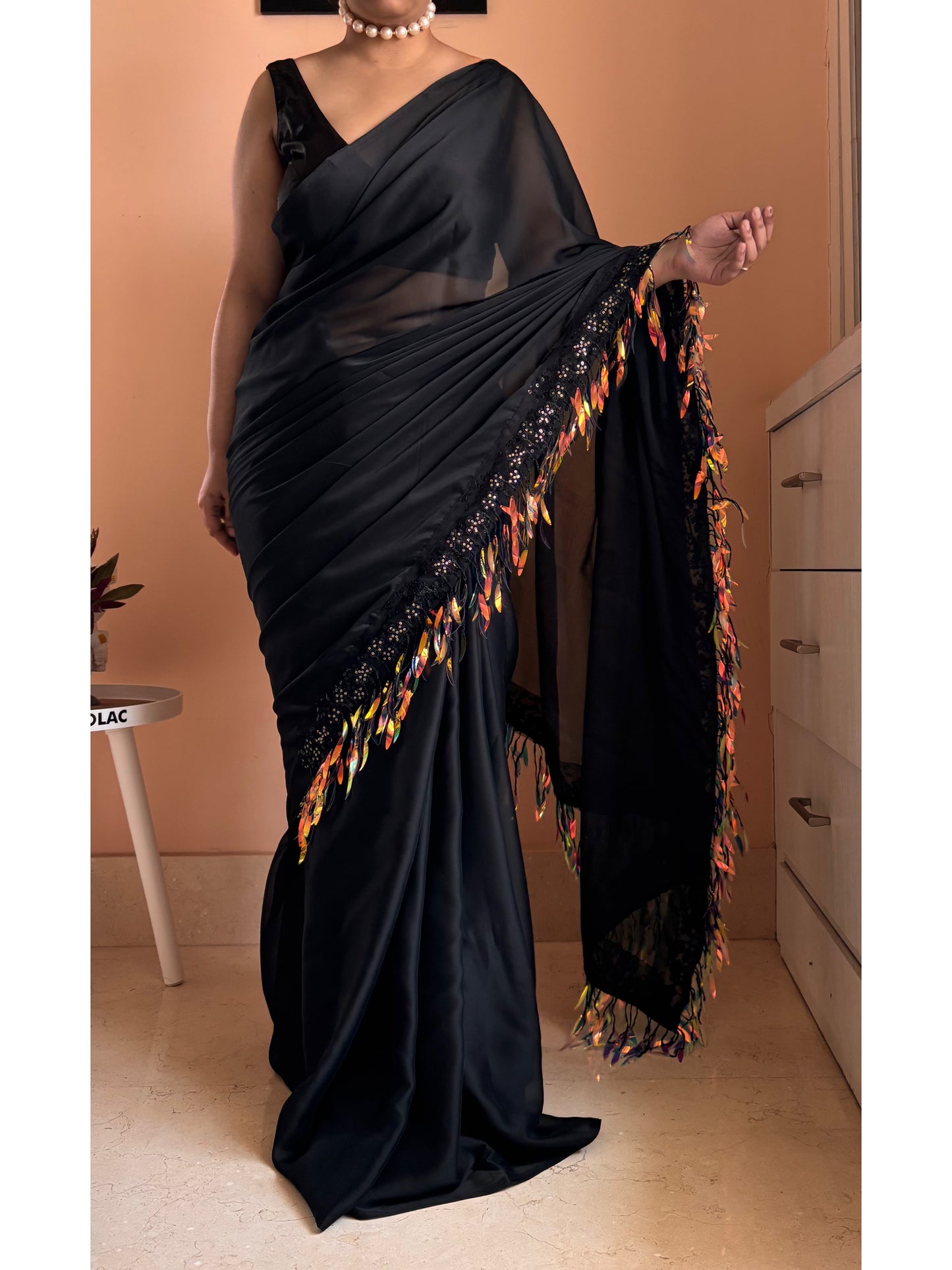 Midnight Black Fringe Dazzle Saree
