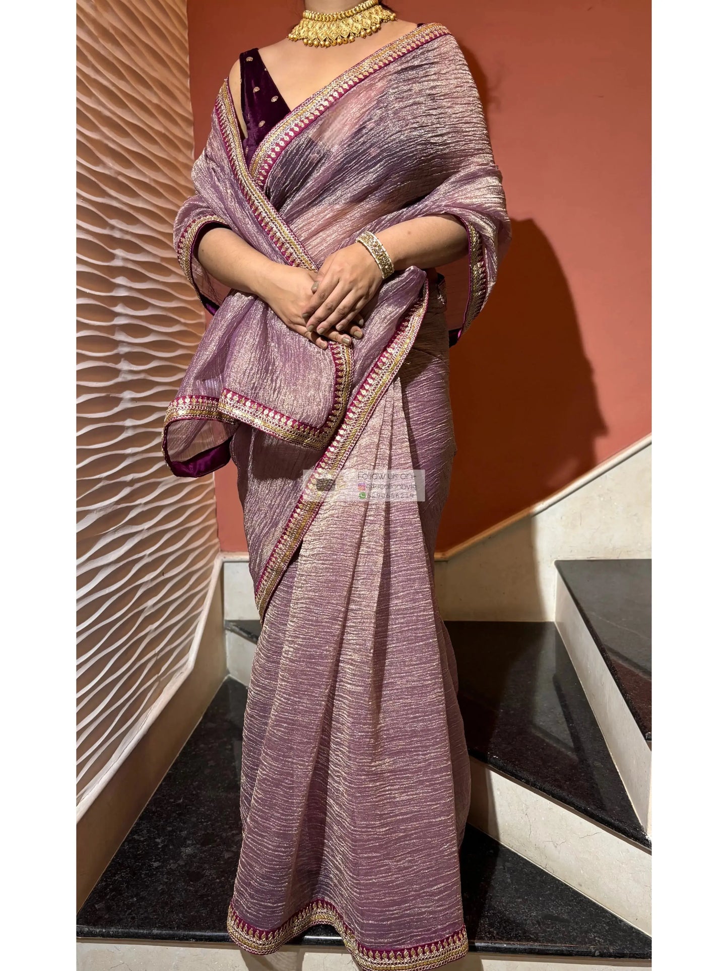 Lavender Crushed Tissue Saree Kreation by KJ