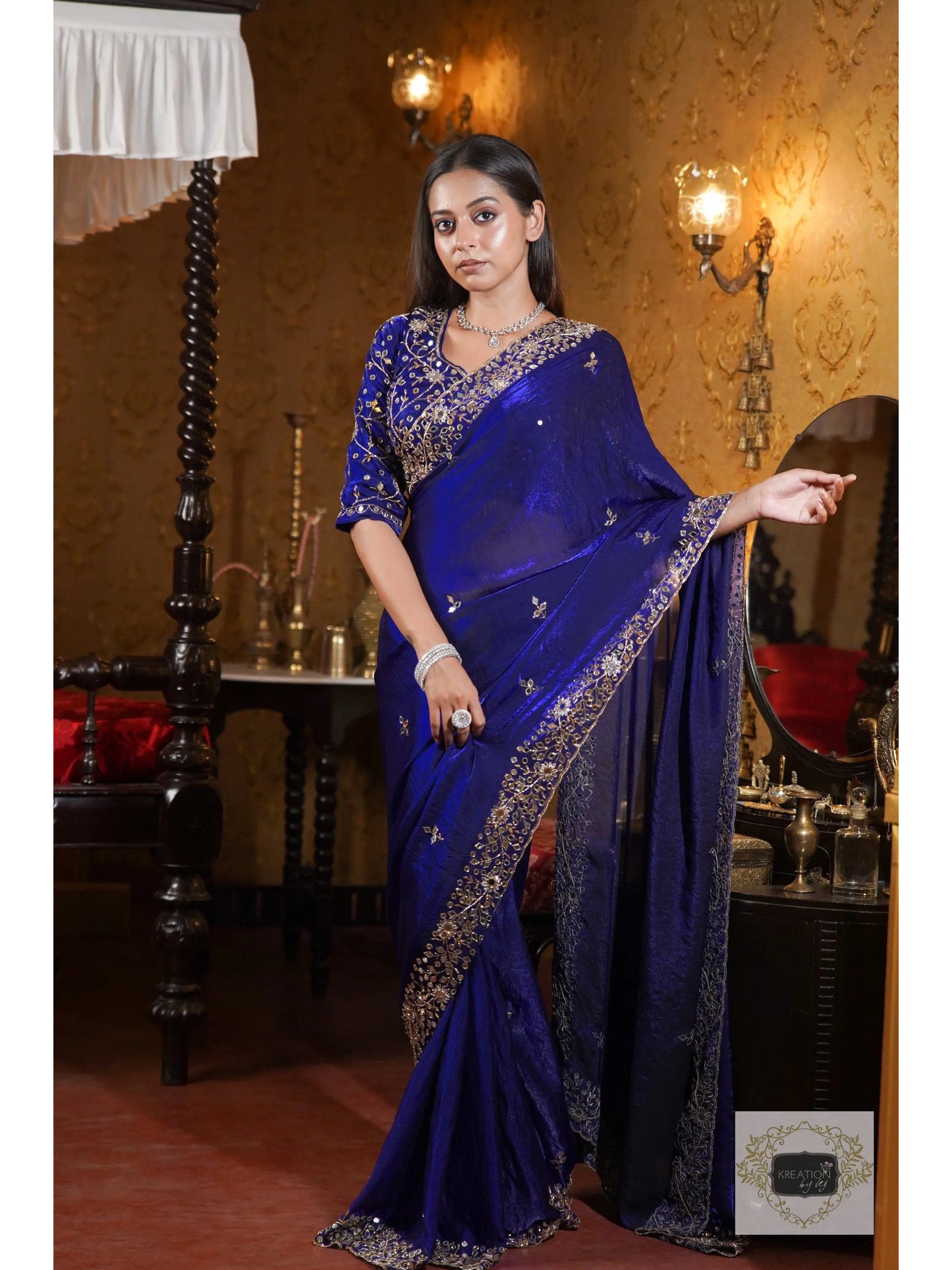Royal Blue Sheesh Mahal Saree with Mirror Work