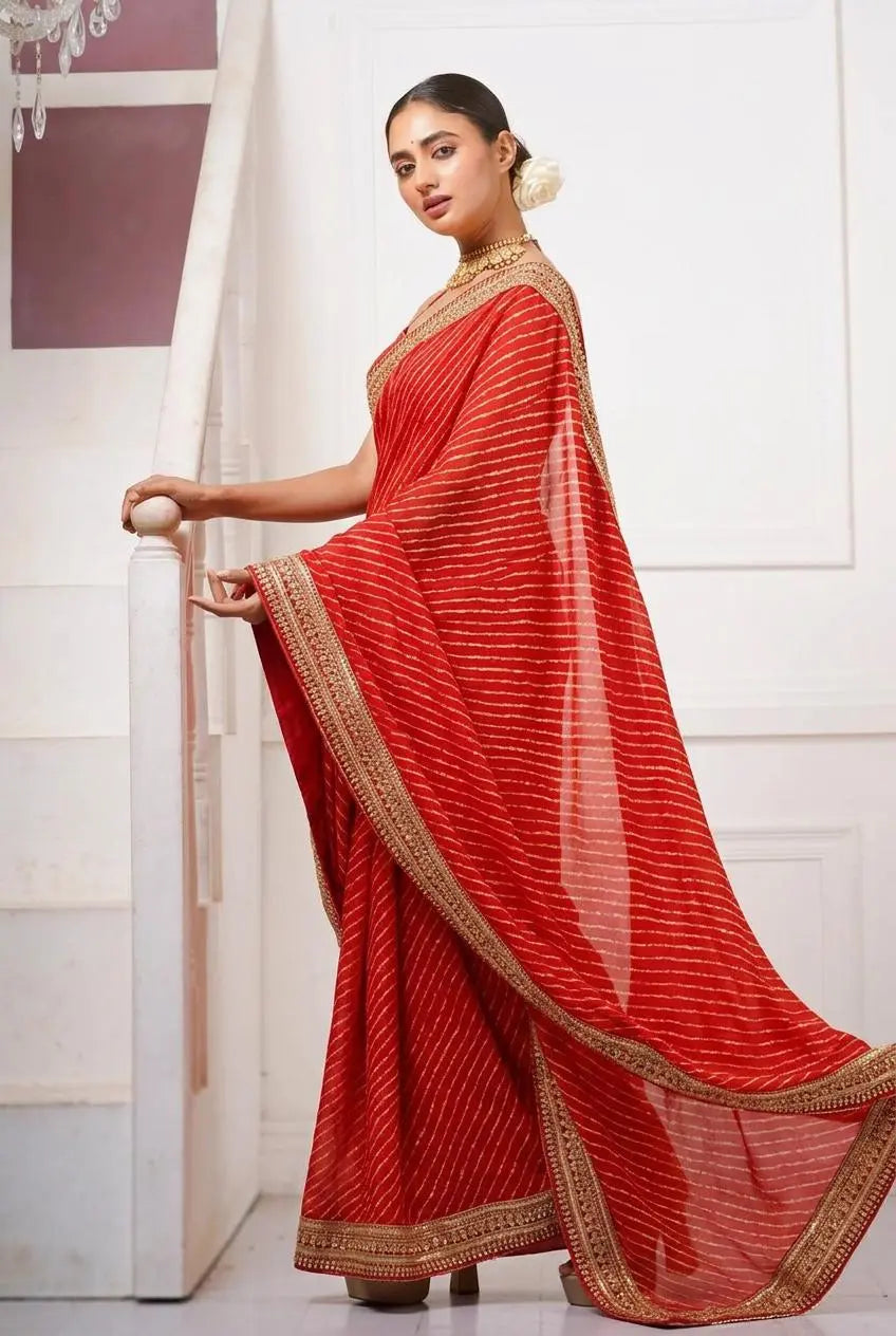 Red Kota Saree with Red Border for Wedding kreationbykj
