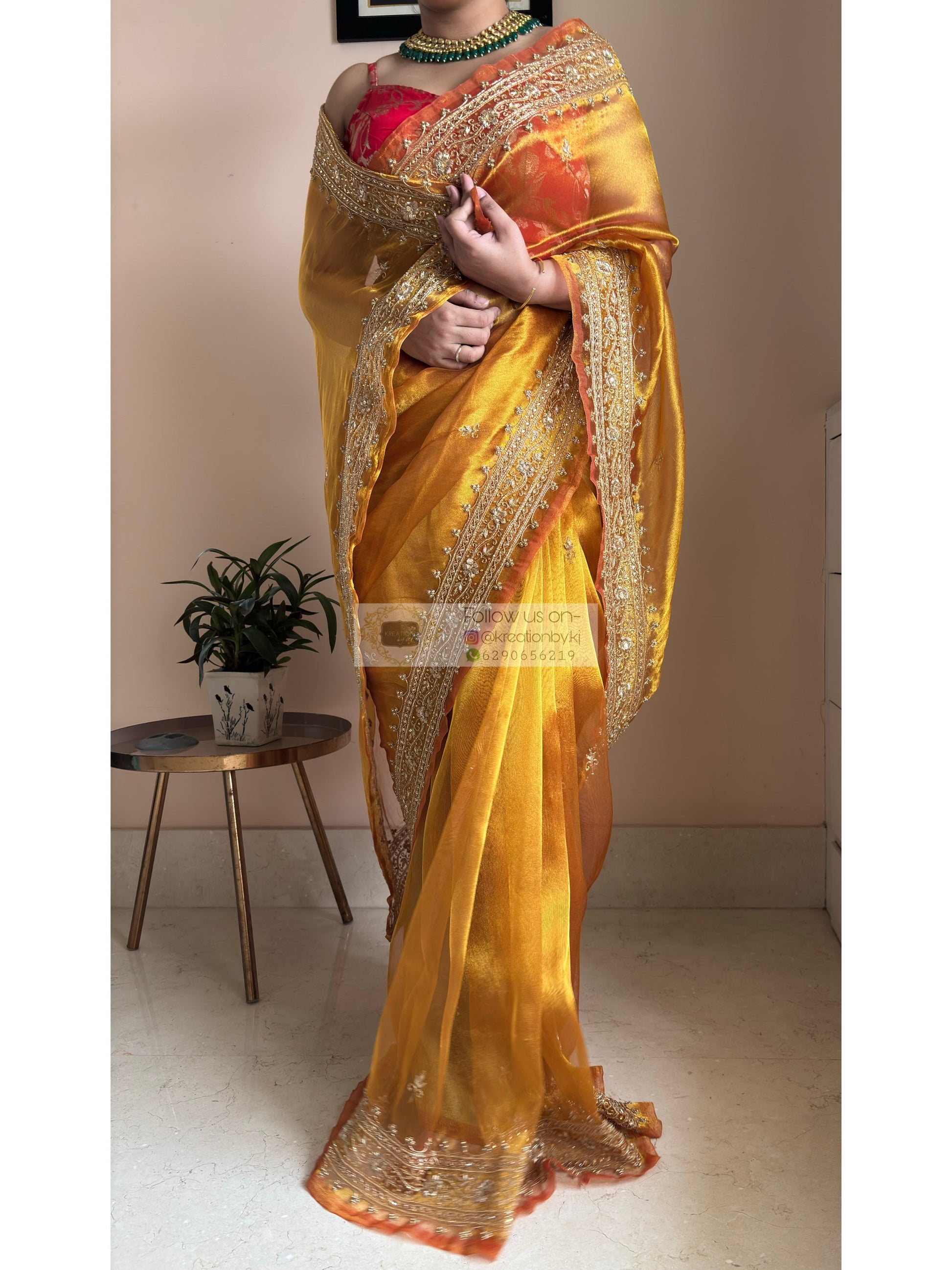 Golden Yellow Zarina Tissue Bridal Saree Kreation by KJ