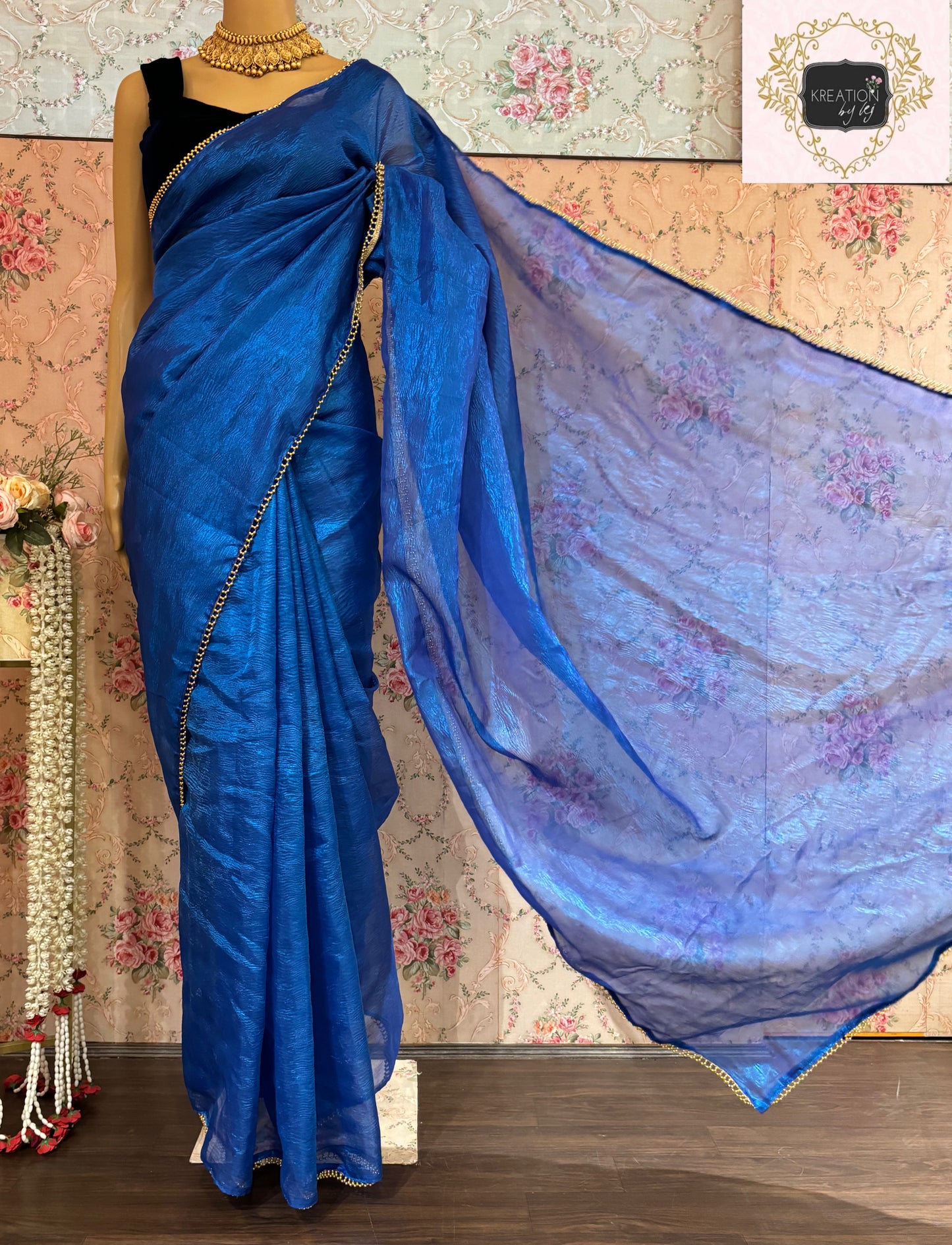 Blue Crushed Tissue Saree