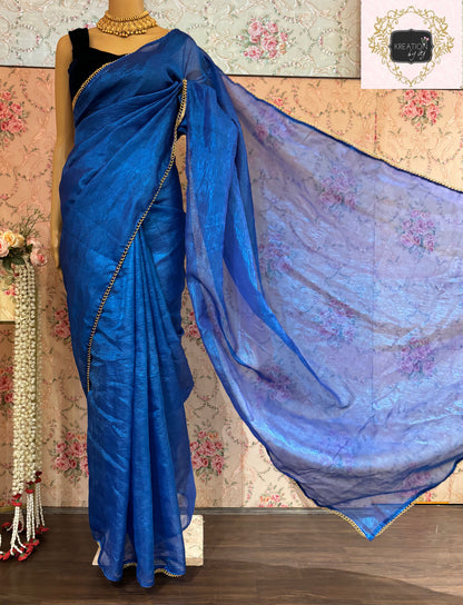 Blue Crushed Tissue Saree