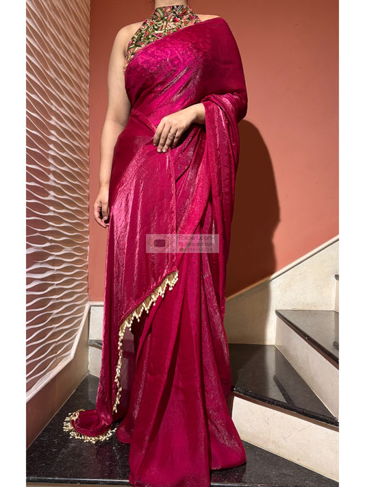 Magenta Shimmer Satin Cocktail Saree