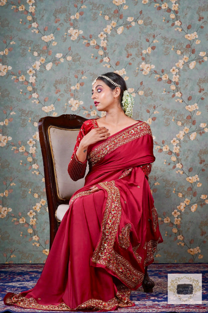 Maroon Crepe Silk Prajoti Saree