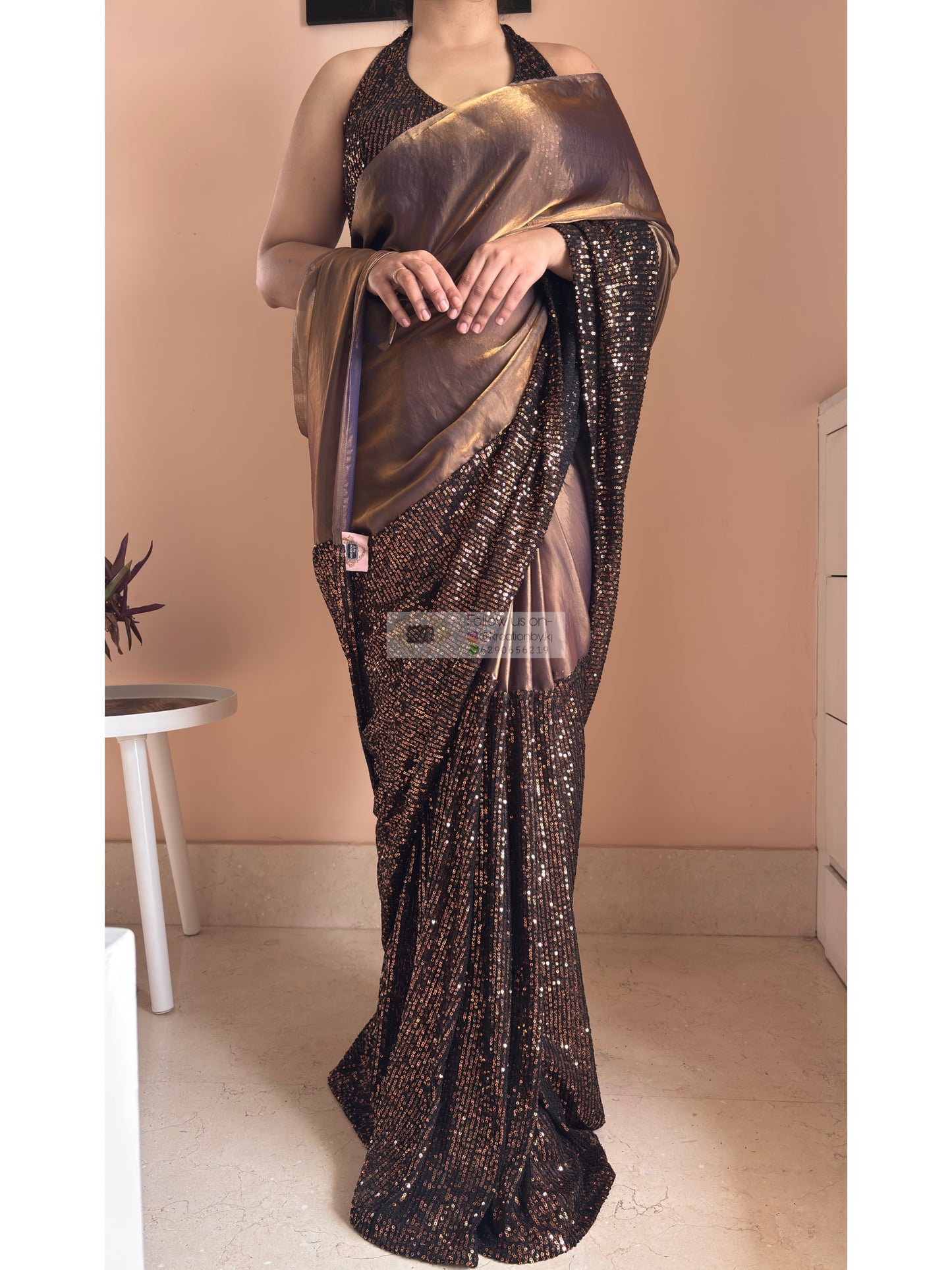Midnight Dipped in Gold Sequin Saree