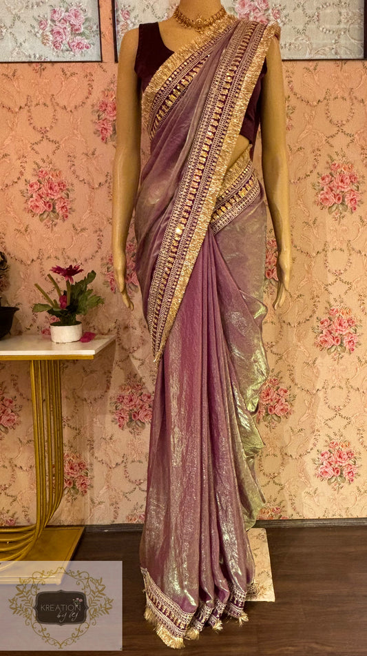 Mauve Shimmer Satin Banno Saree