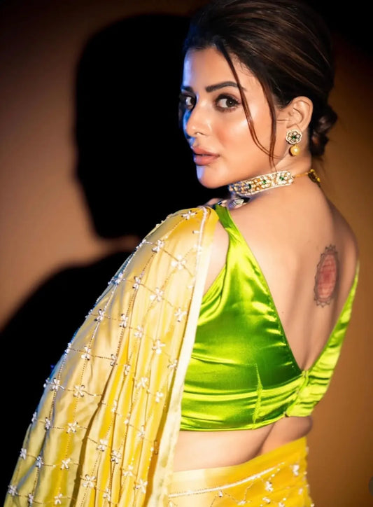 Mango Bite Ombre Cutdana Jaal Saree