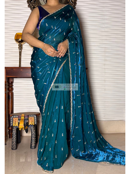 Peacock Blue Embellished Saree