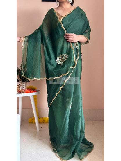 Scent of Yesterday Bottle Green Organza Saree Kreation by KJ