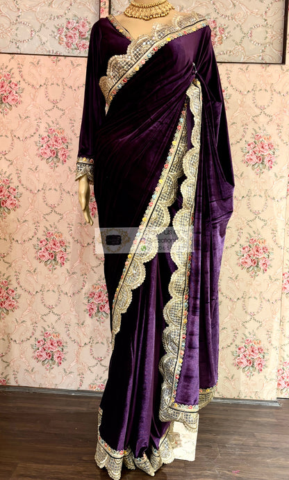 Purple Velvet Banno Saree