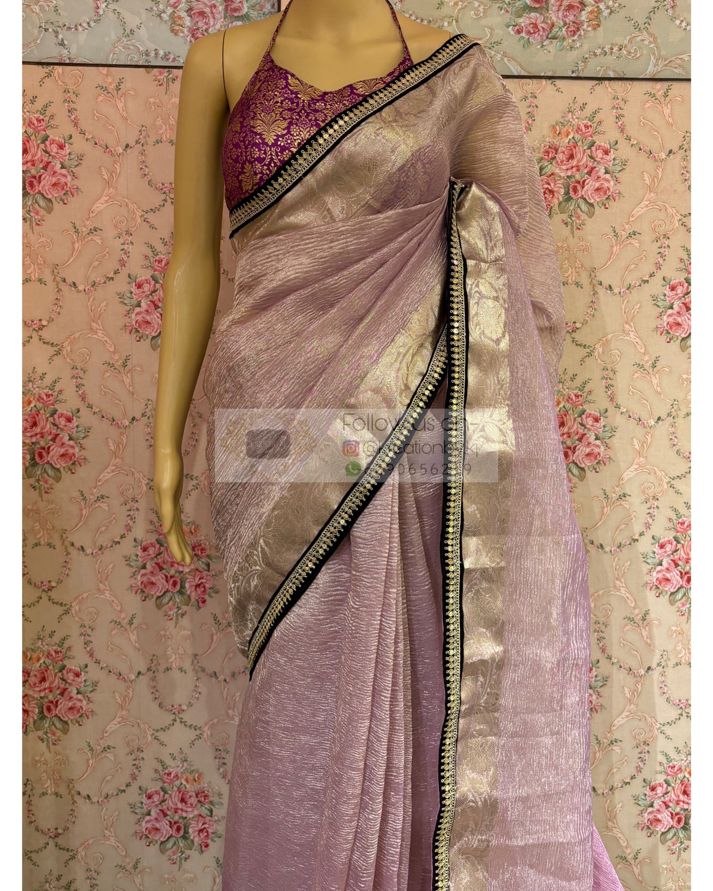 Lilac Crushed Tissue Banarasi Saree