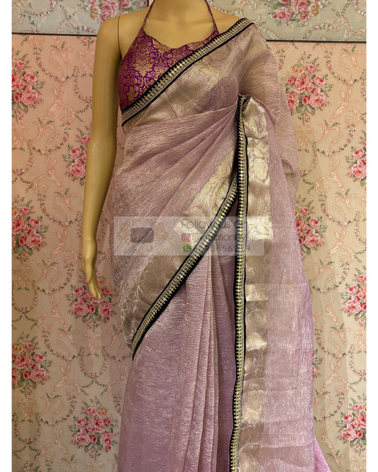 Lilac Crushed Tissue Banarasi Saree