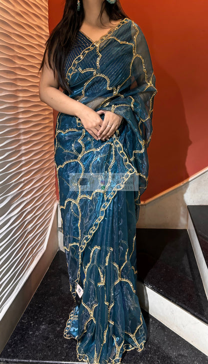 Cobalt Blue Chaudhvin ka Chand Saree