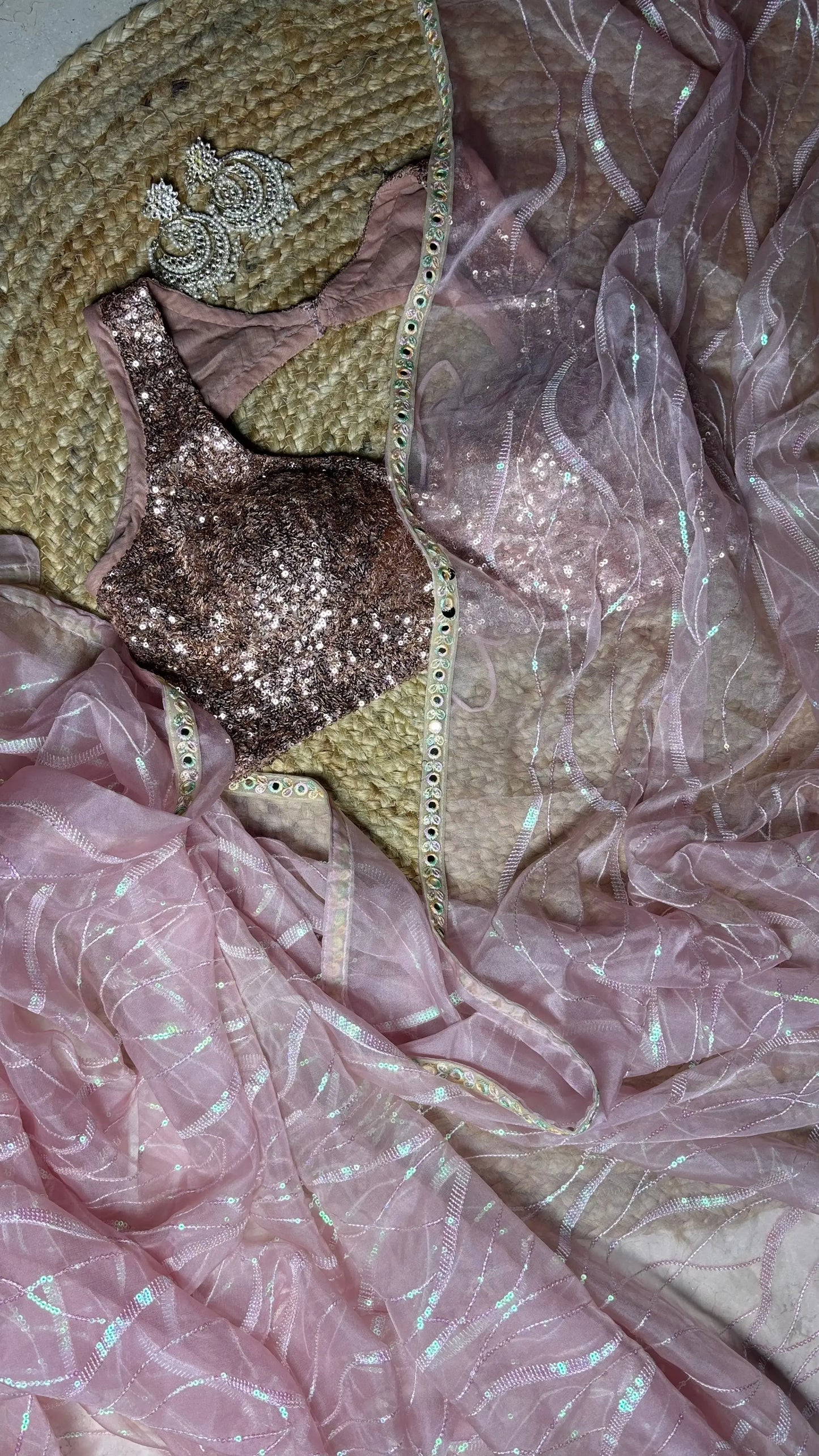 Pink Organza Saree with Sequin Work Kreation by KJ