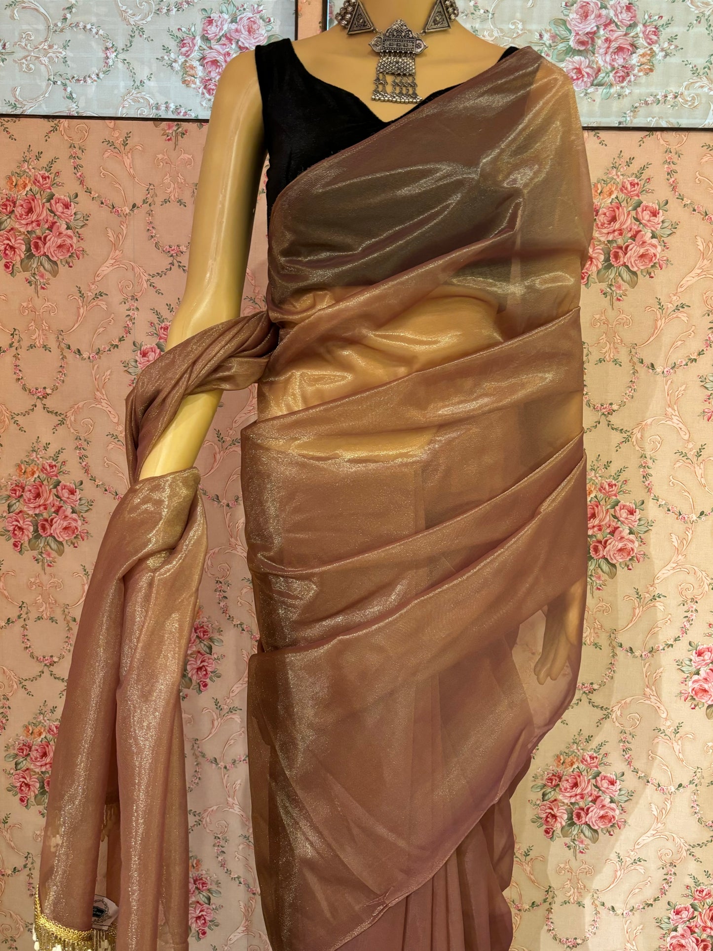 Rose Beige Tissue Net Saree