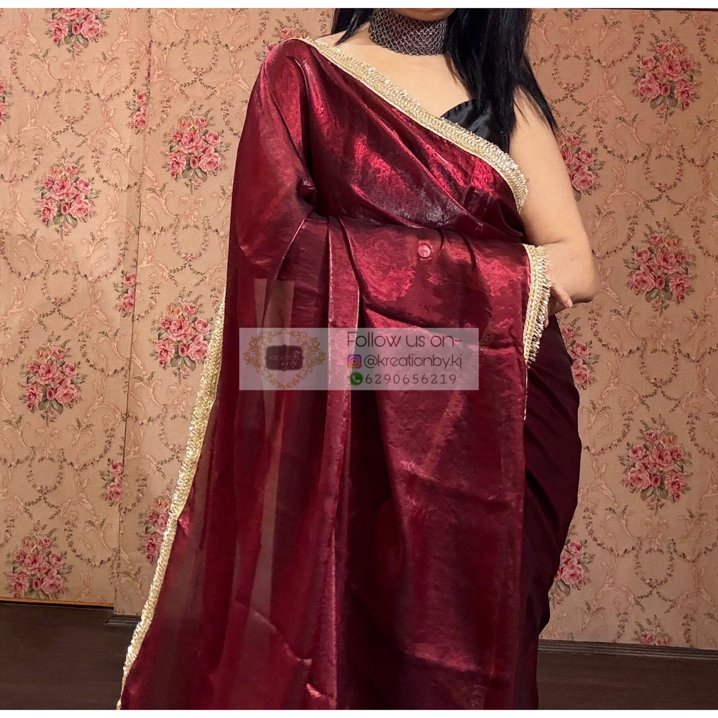 Cheery Wine Shimmer Banno Saree kreationbykj