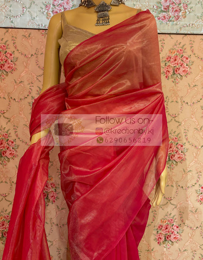 Rose Pink Tissue Net Saree