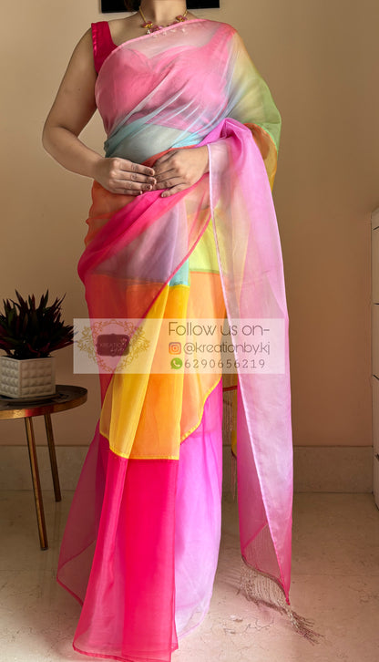 Rainbow Strip Candy Saree