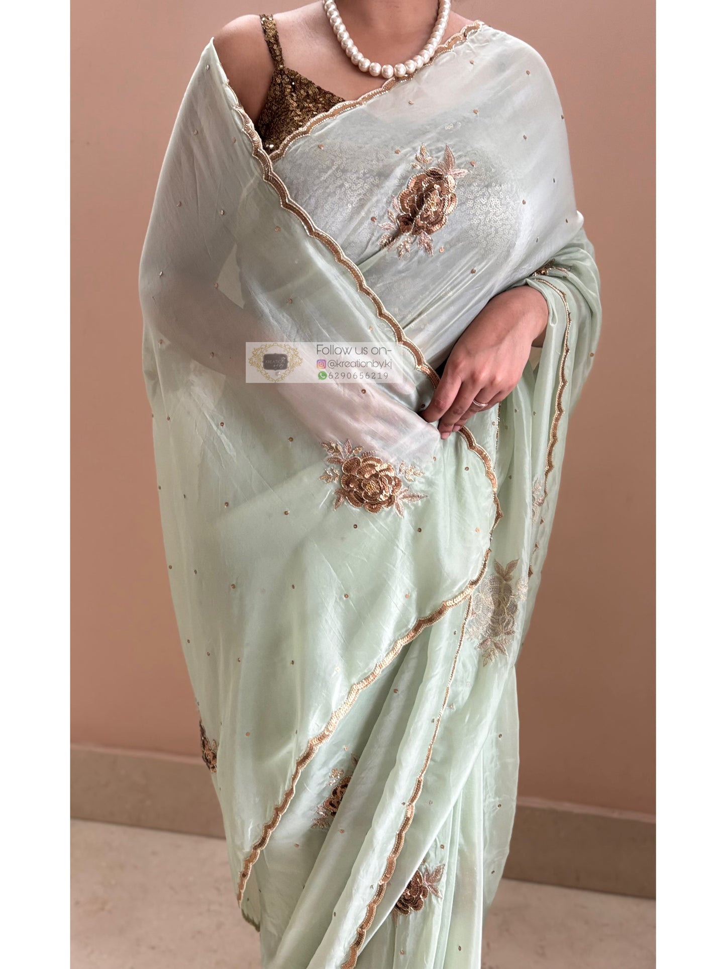 A Moment in Rose In Mint Green Organza Saree
