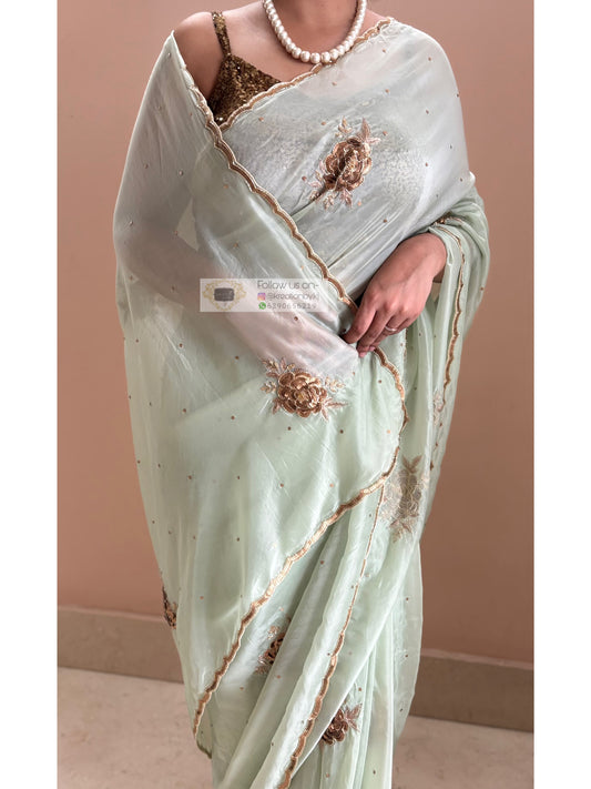 A Moment in Rose In Mint Green Organza Saree