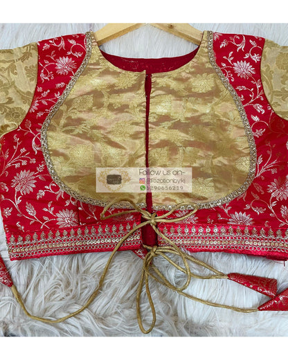 Red Golden Darbari Cut Blouse